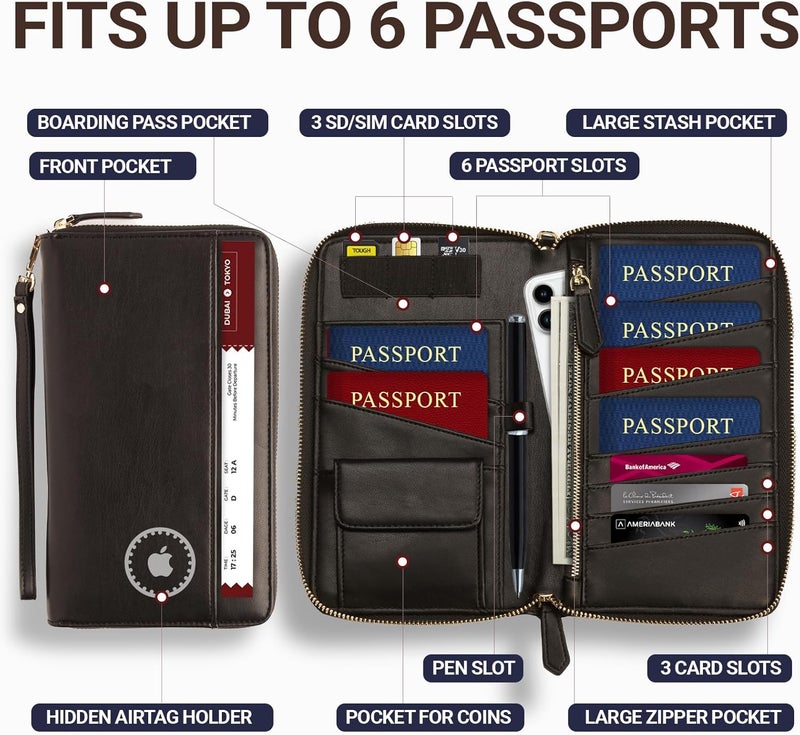 Apadi Travel Document Organizer - RFID Passport Wallet Case Family Holder Id Wristlet - Image 2